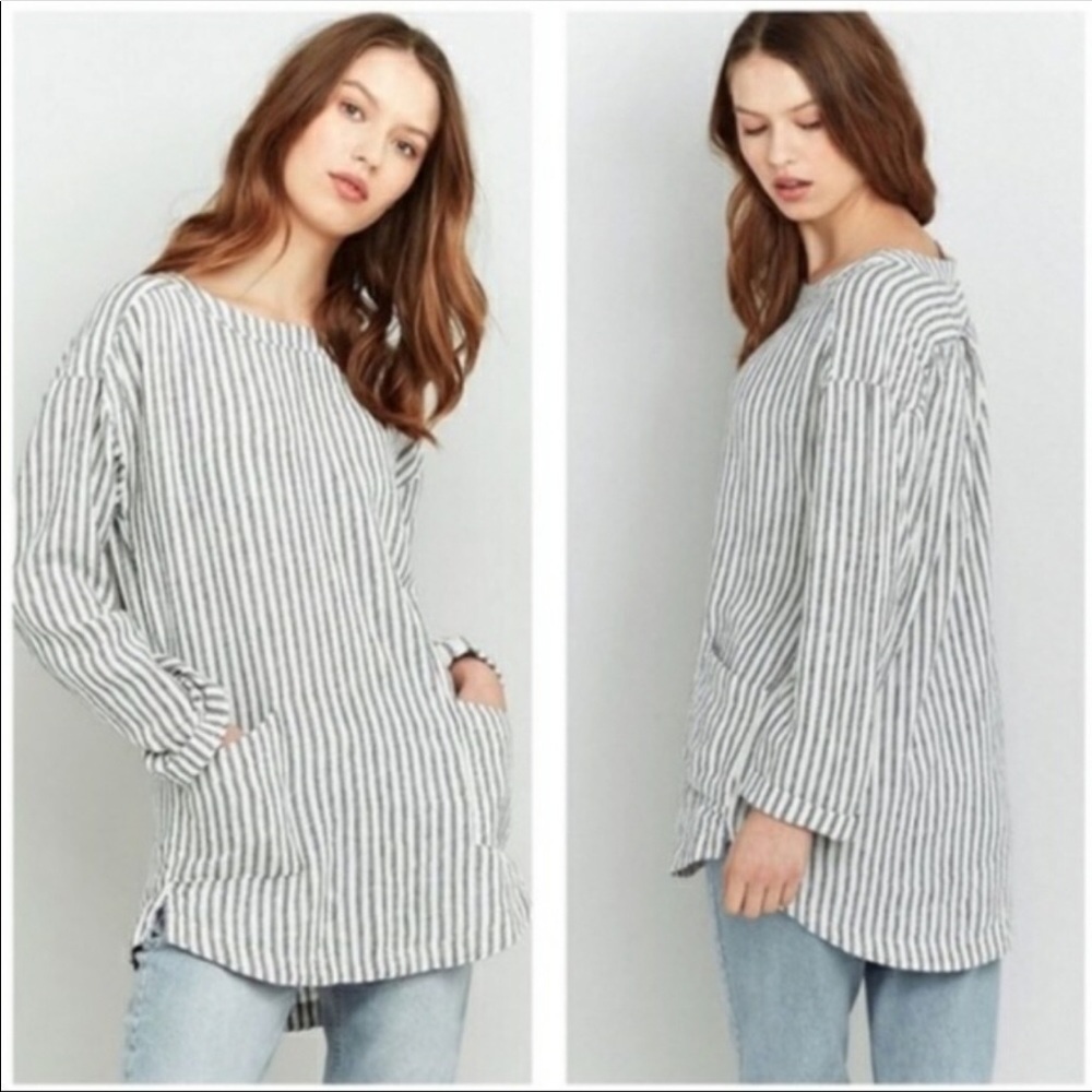 Ecote Long Sleeve Linen Blend Tunic